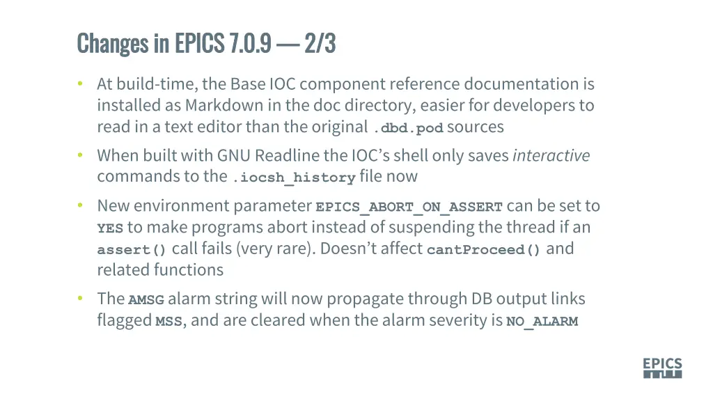 changes in epics 7 0 9 changes in epics 7 0 9 1