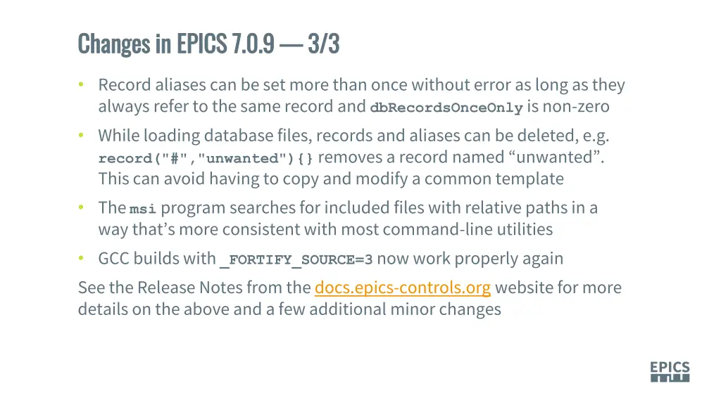 changes in epics 7 0 9 changes in epics 7 0 9 2