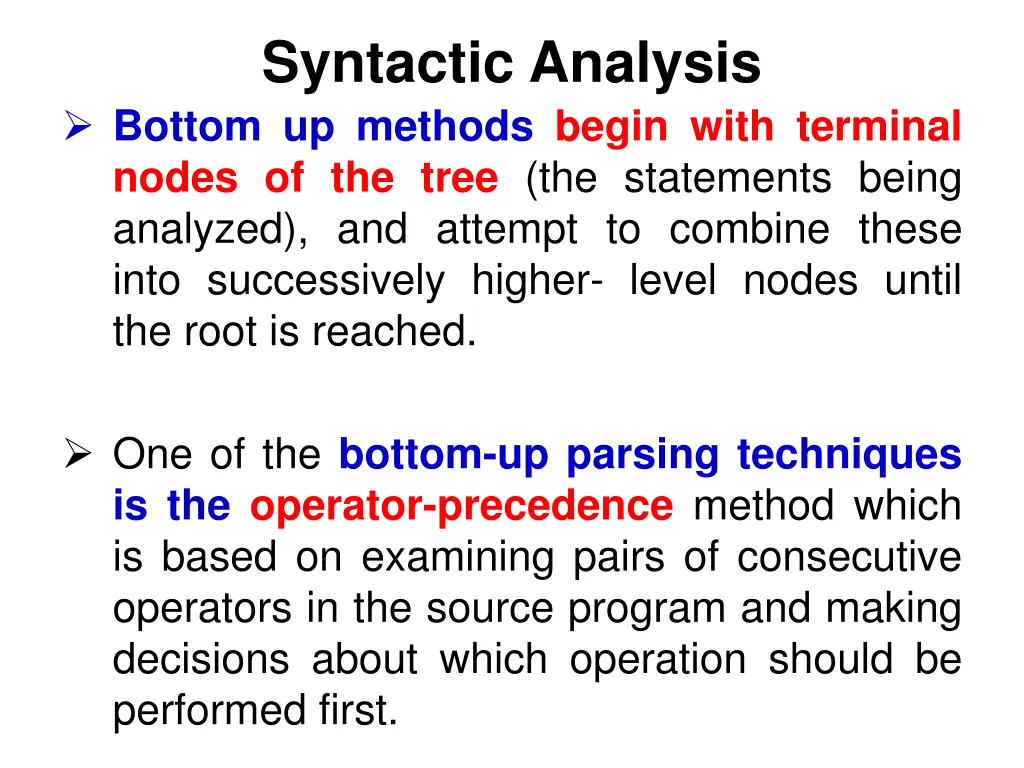 syntactic analysis bottom up methods begin with
