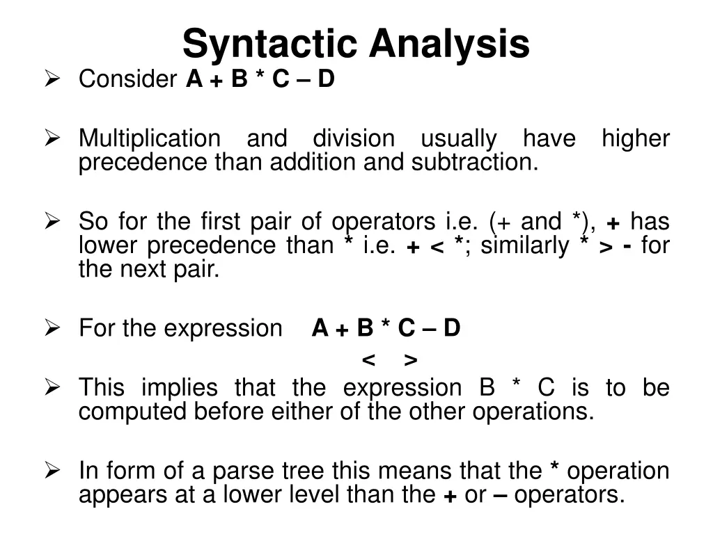 syntactic analysis consider a b c d