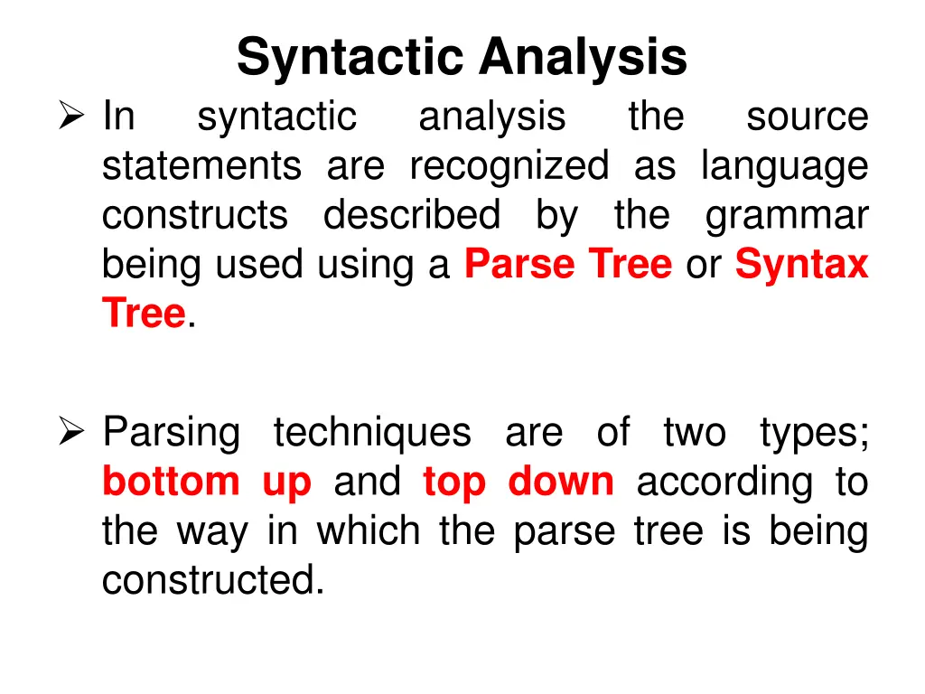 syntactic analysis syntactic analysis statements