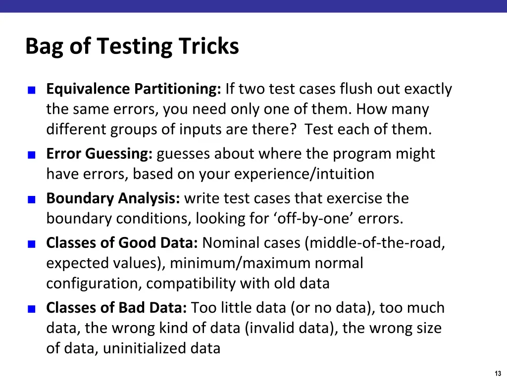 bag of testing tricks