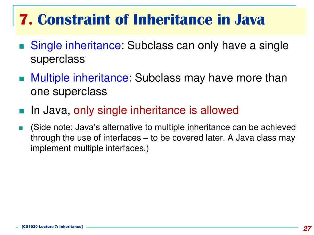 7 constraint of inheritance in java