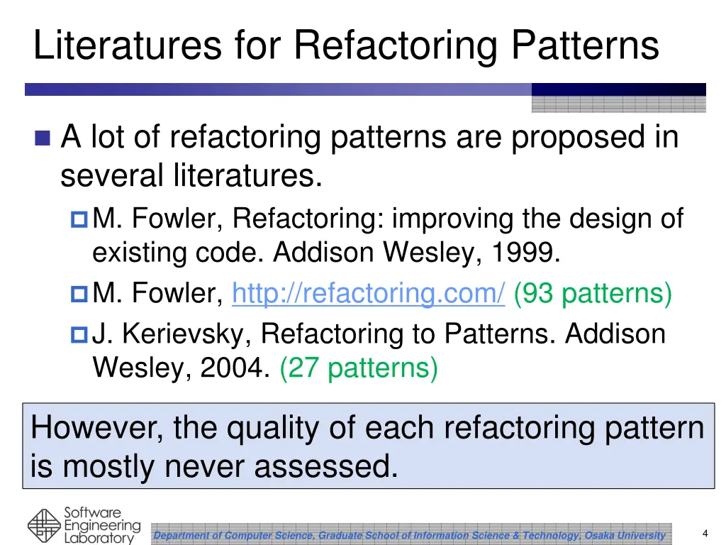 literatures for refactoring patterns