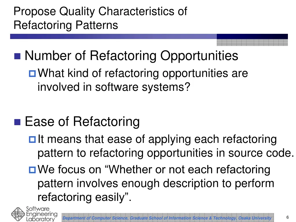 propose quality characteristics of refactoring