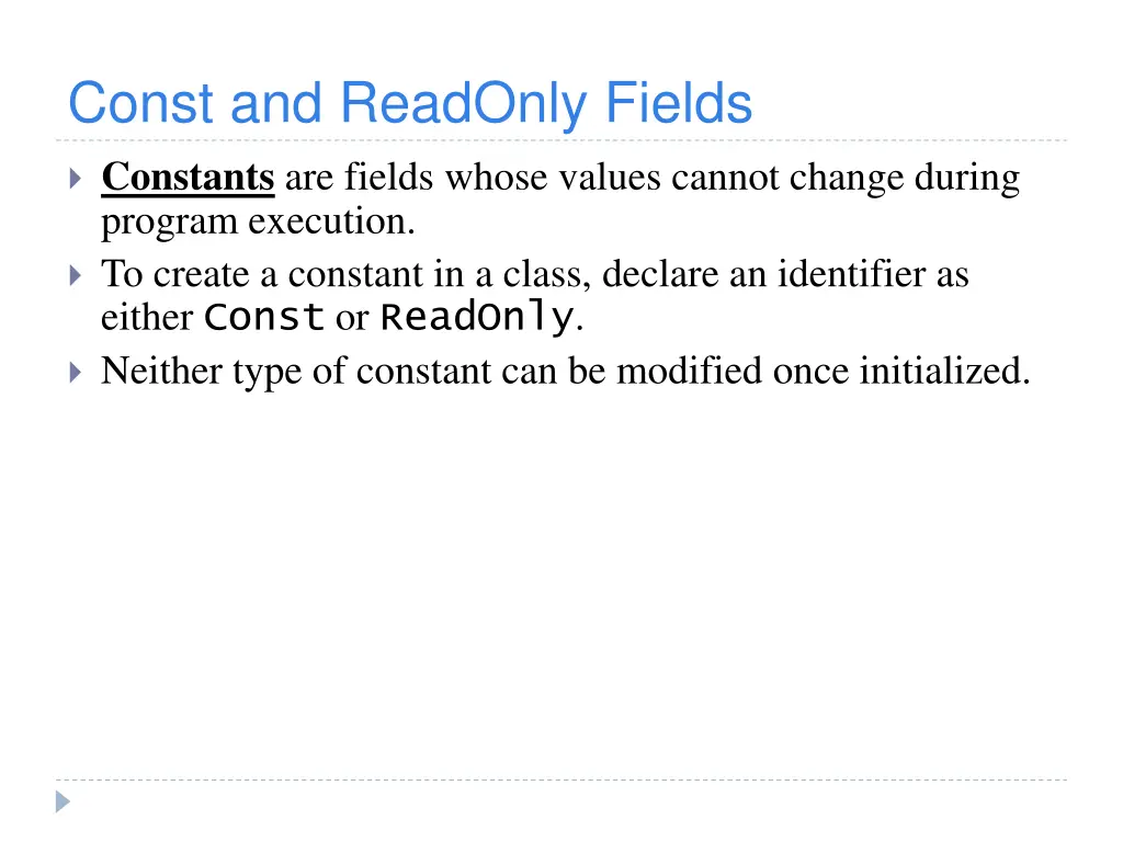 const and readonly fields
