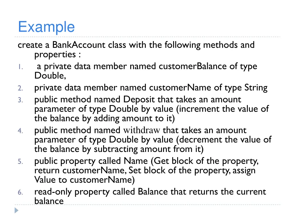 example create a bankaccount class with