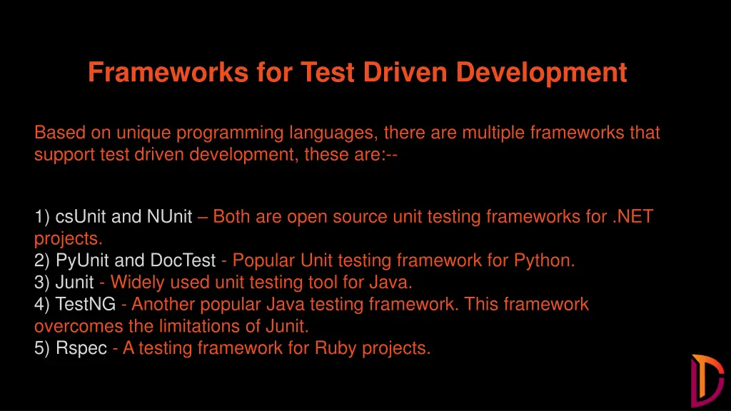 frameworks for test driven development