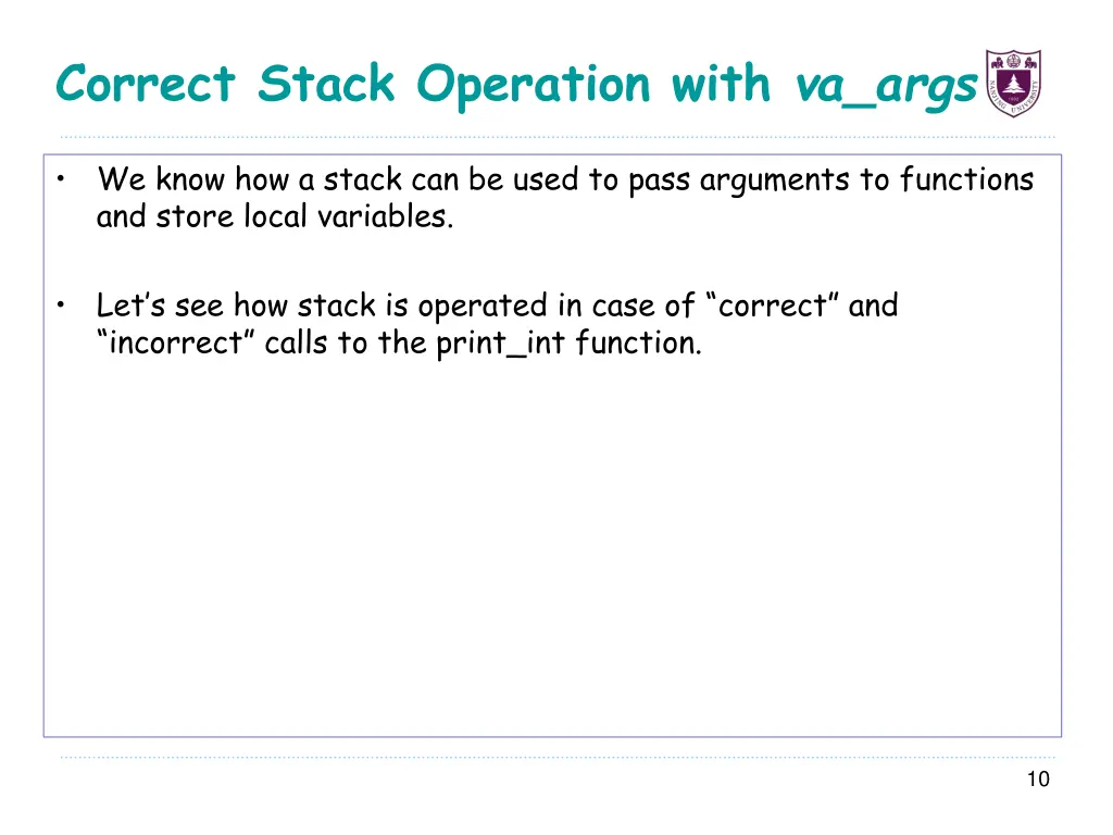 correct stack operation with va args