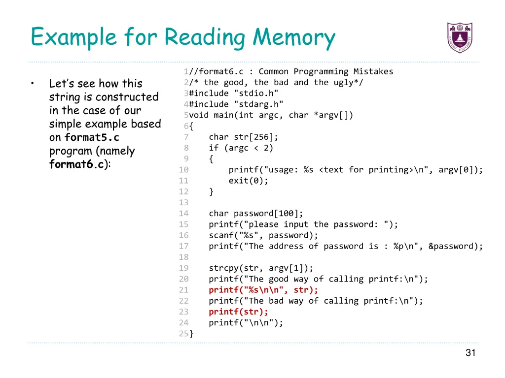 example for reading memory