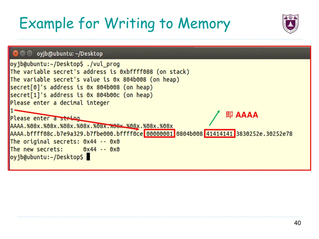 example for writing to memory 2