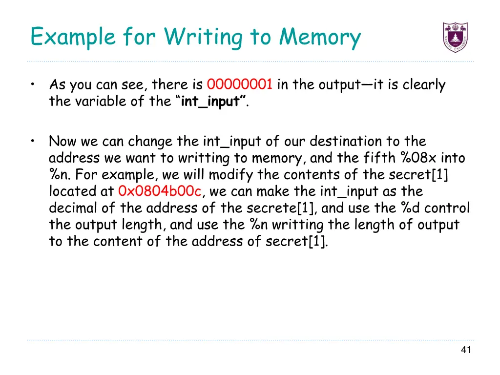 example for writing to memory 3