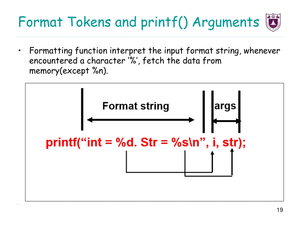 format tokens and printf arguments