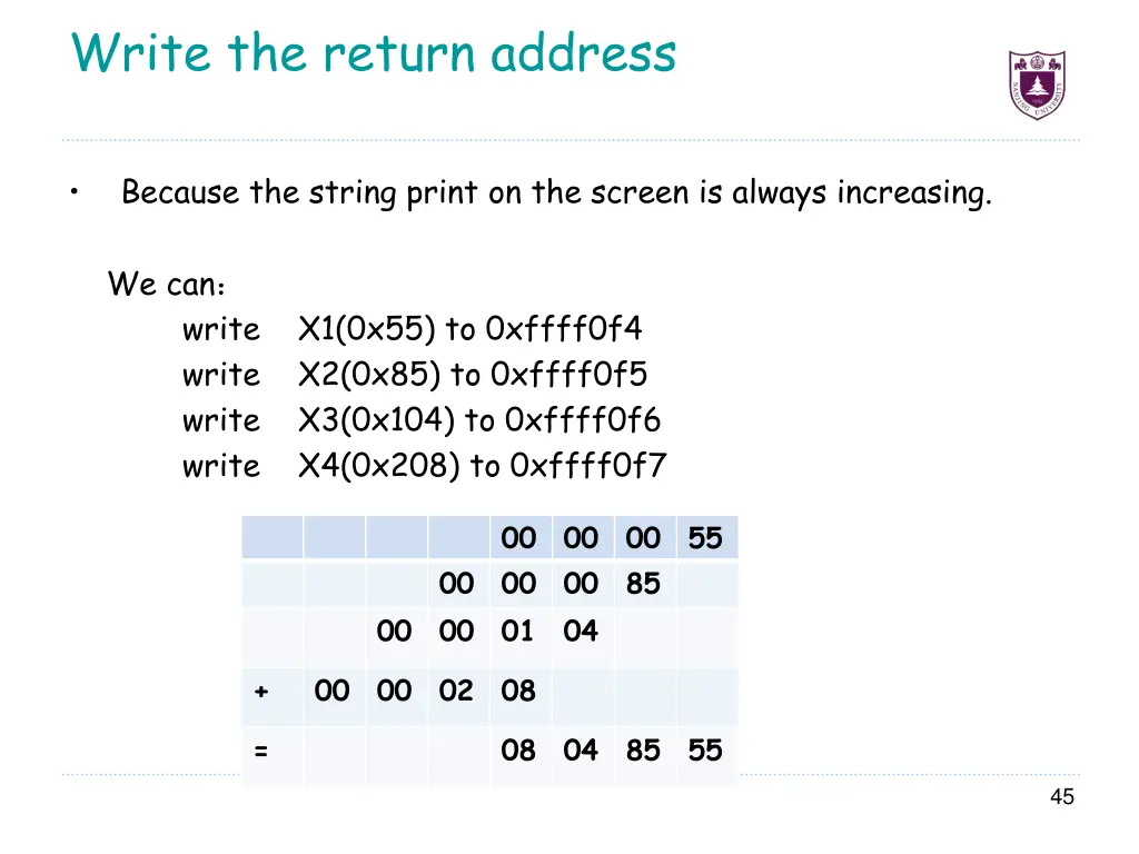 write the return address 1