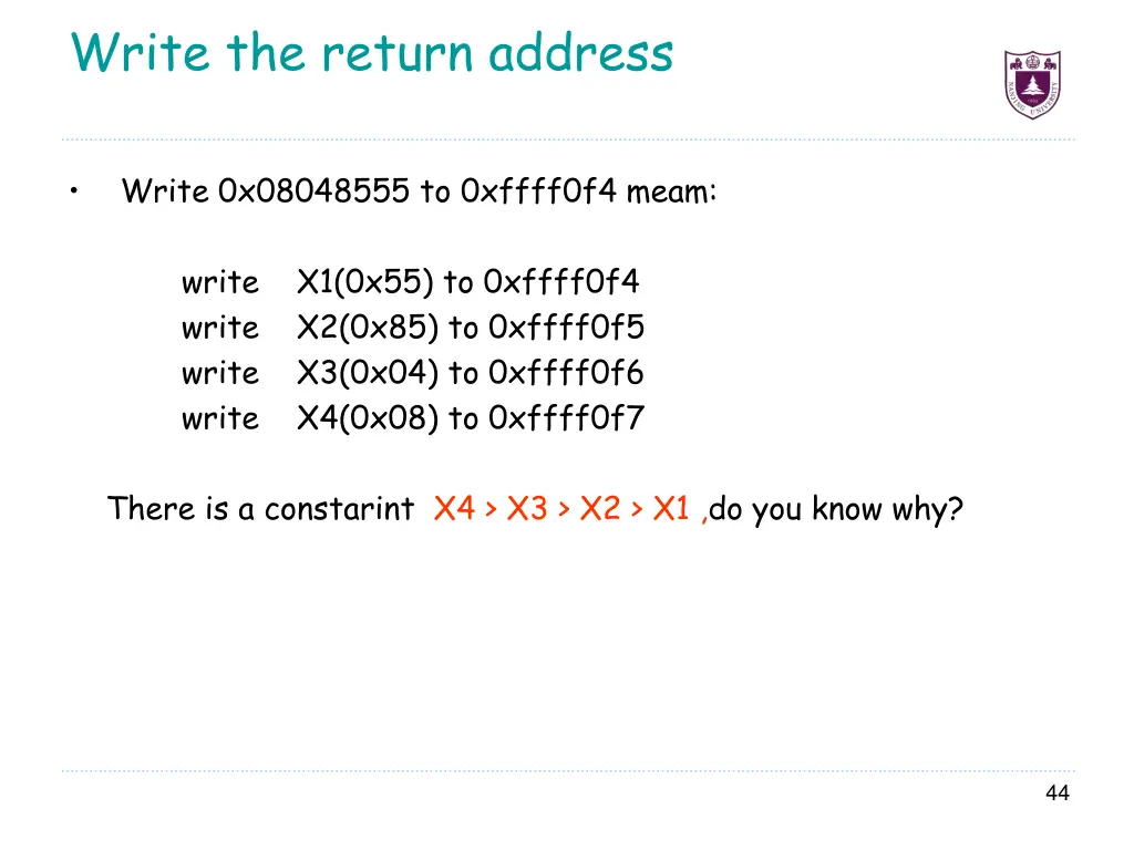 write the return address
