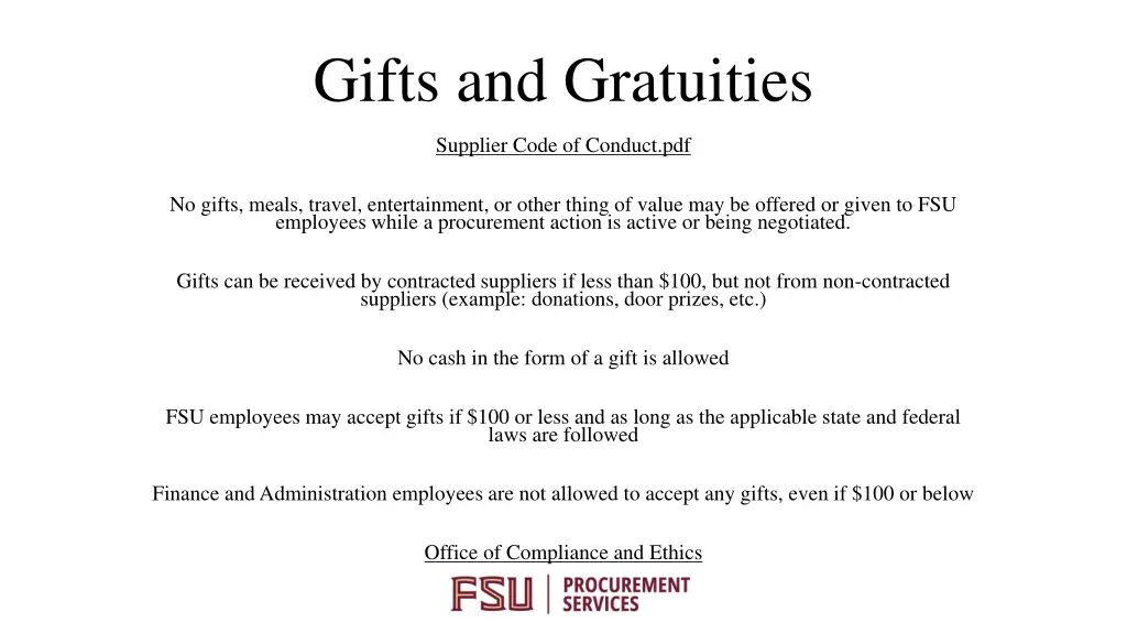 gifts and gratuities