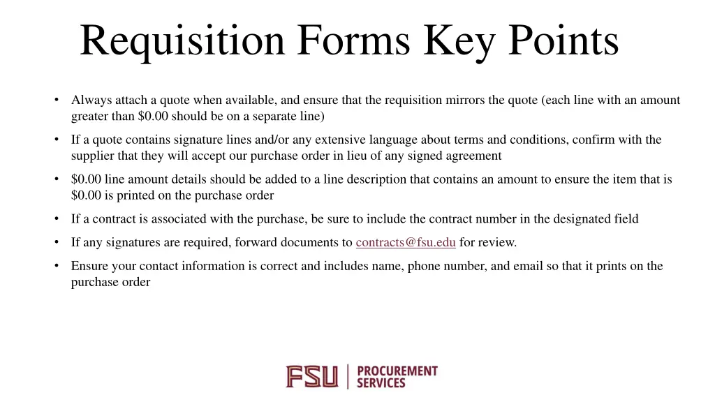 requisition forms key points