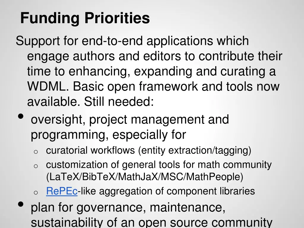 funding priorities support