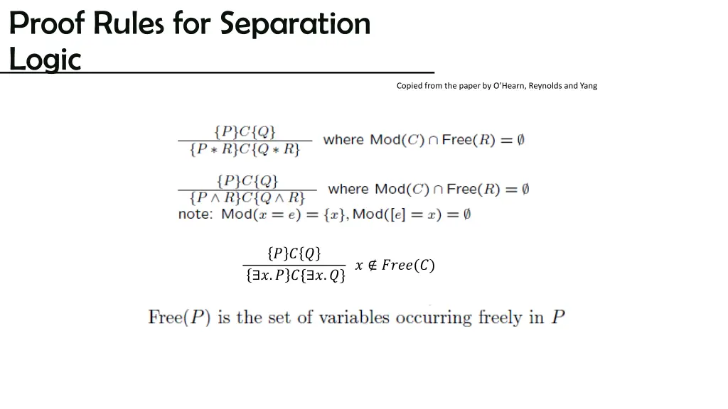 proof rules for separation logic