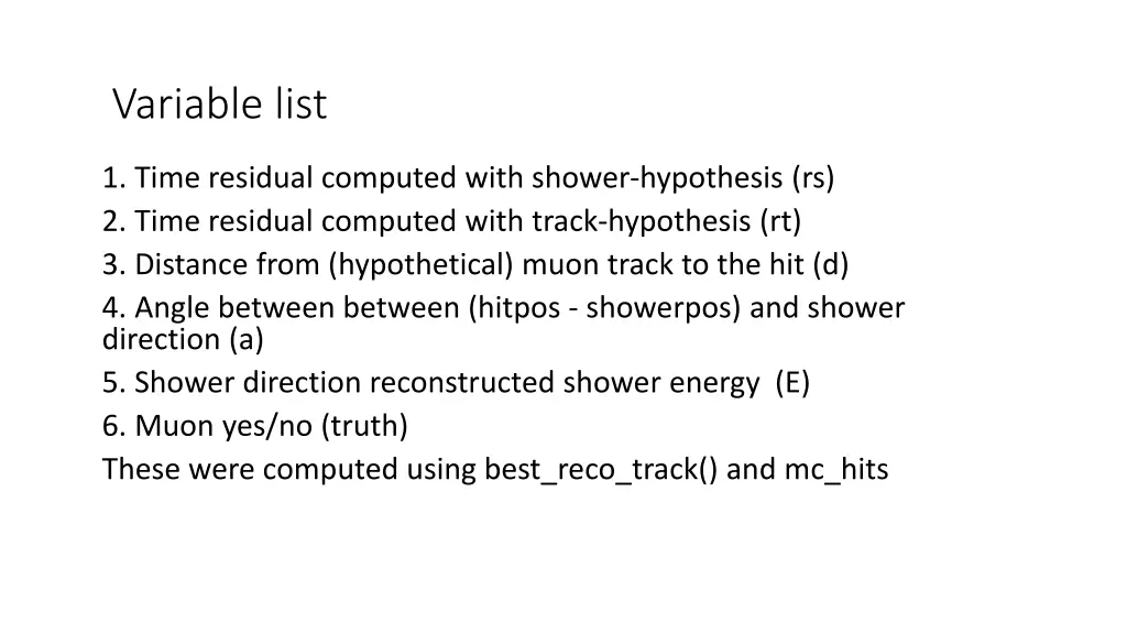 variable list