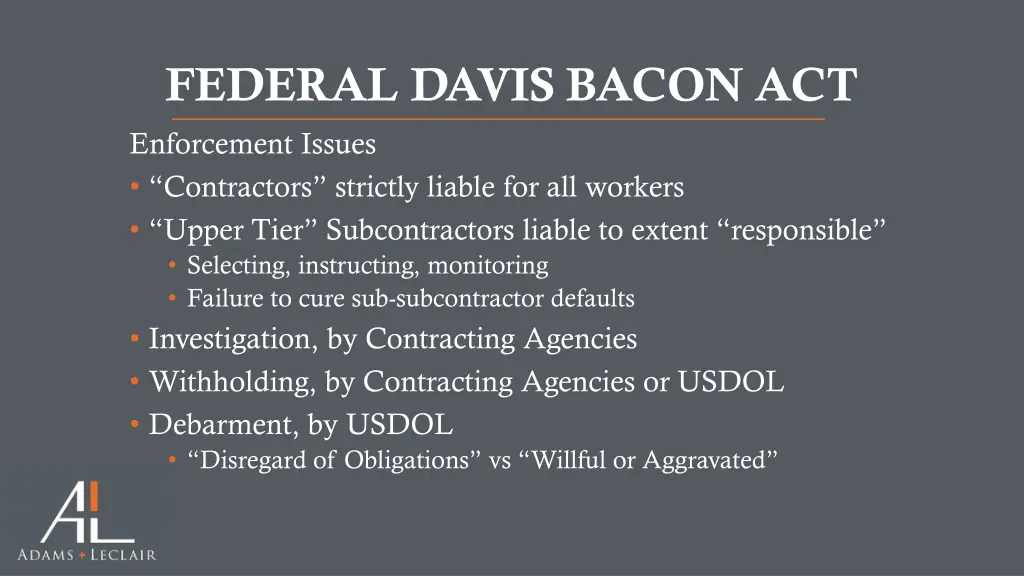 federal davis bacon act enforcement issues