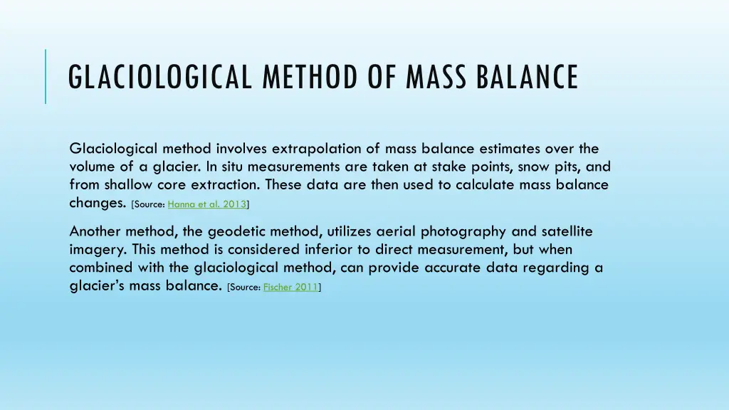 glaciological method of mass balance