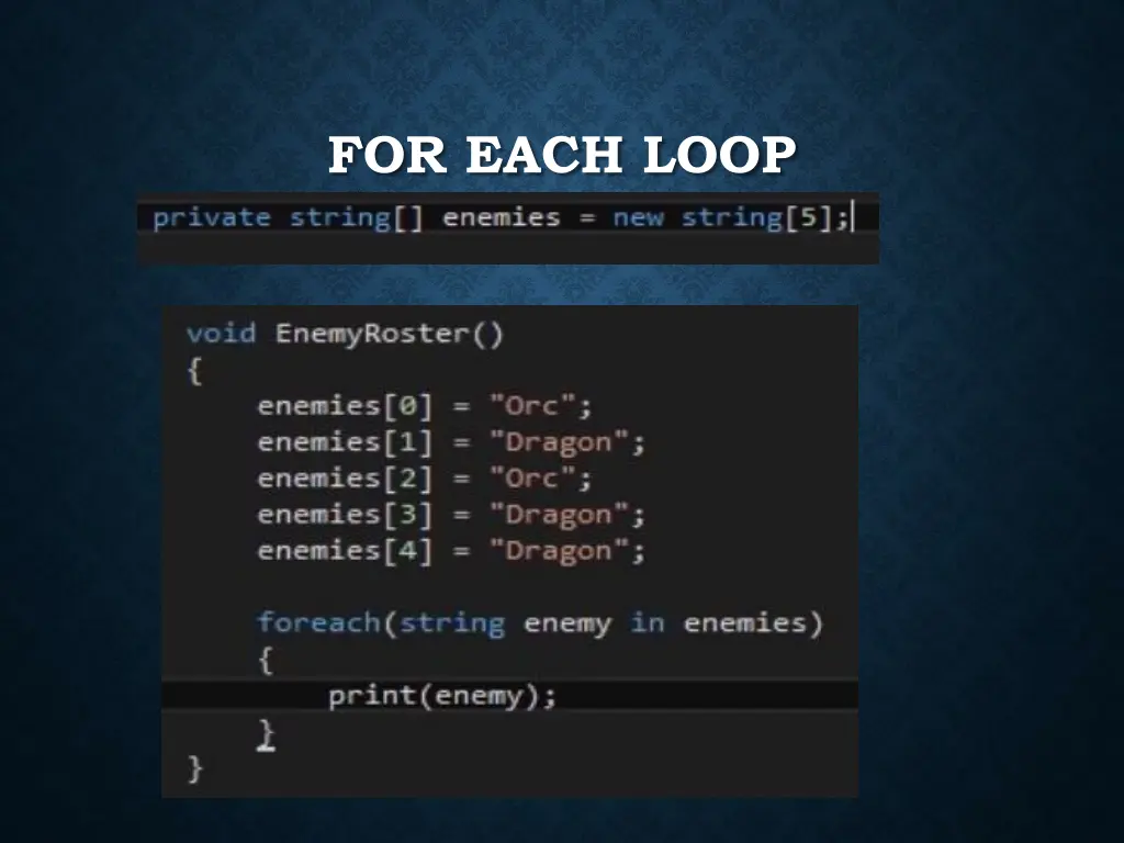 for each loop