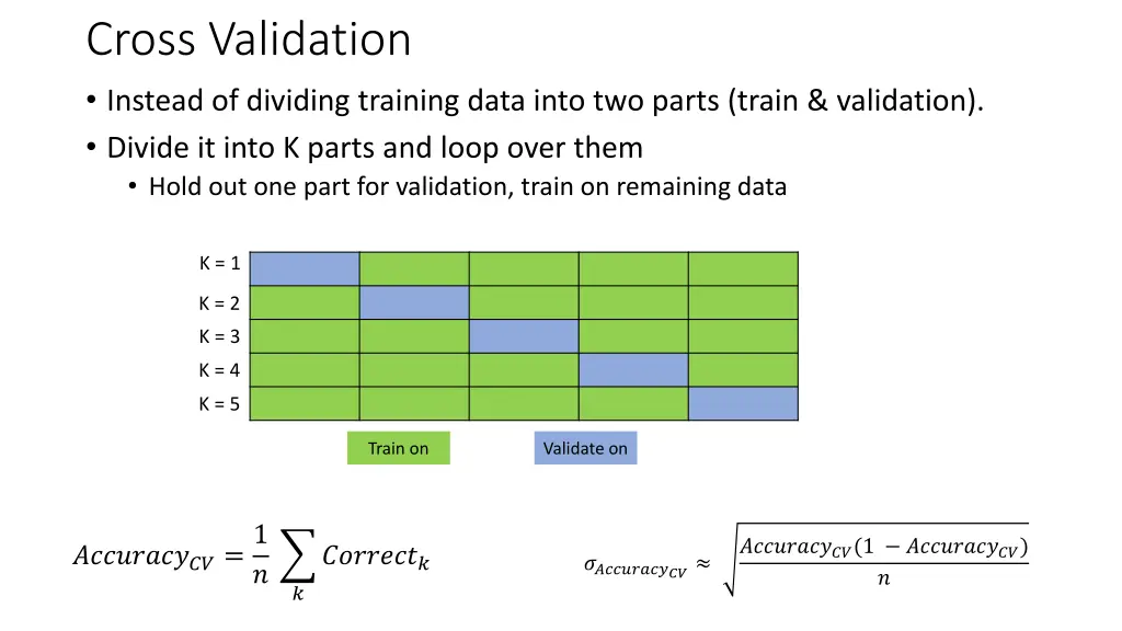 cross validation instead of dividing training