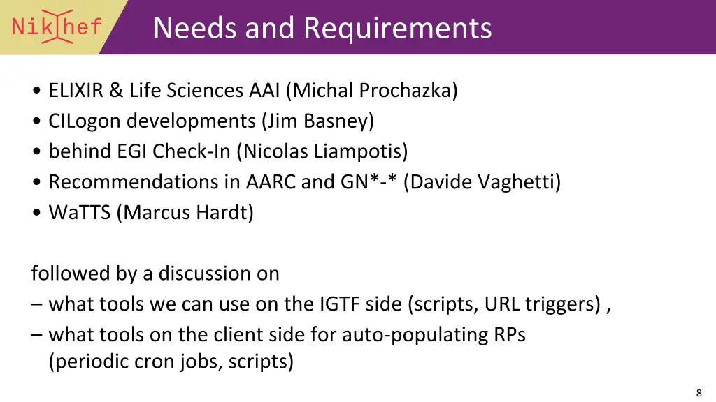 needs and requirements