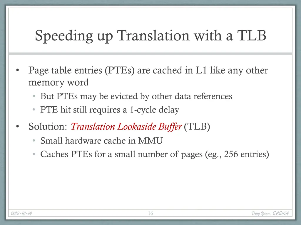 speeding up translation with a tlb