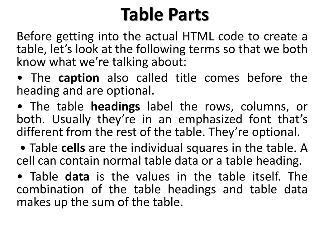 table parts