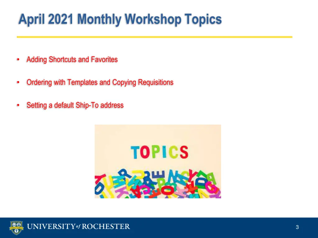 april 2021 monthly workshop topics