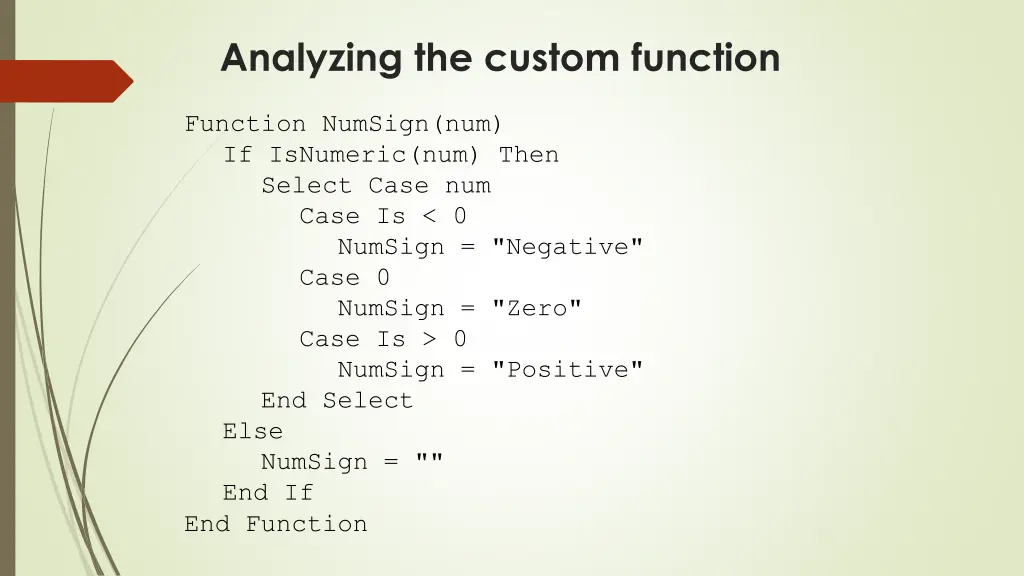 analyzing the custom function