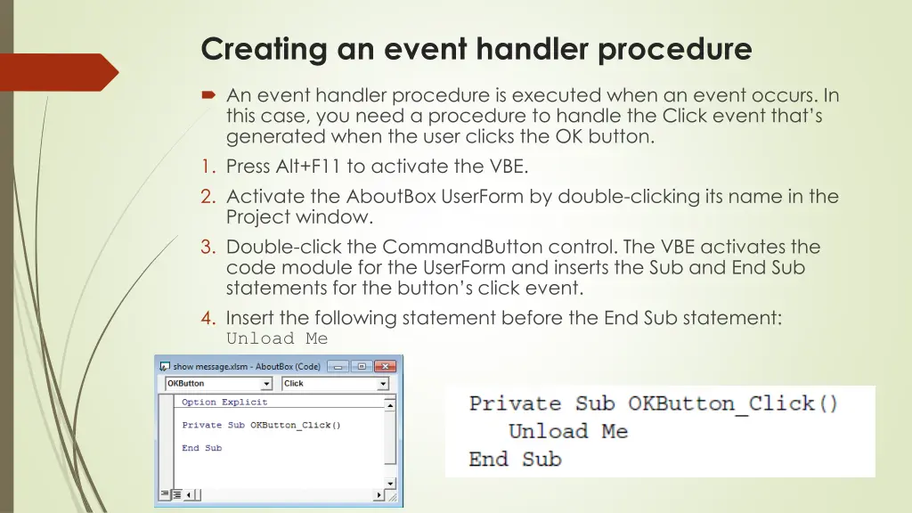 creating an event handler procedure
