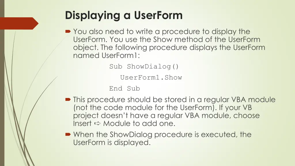 displaying a userform