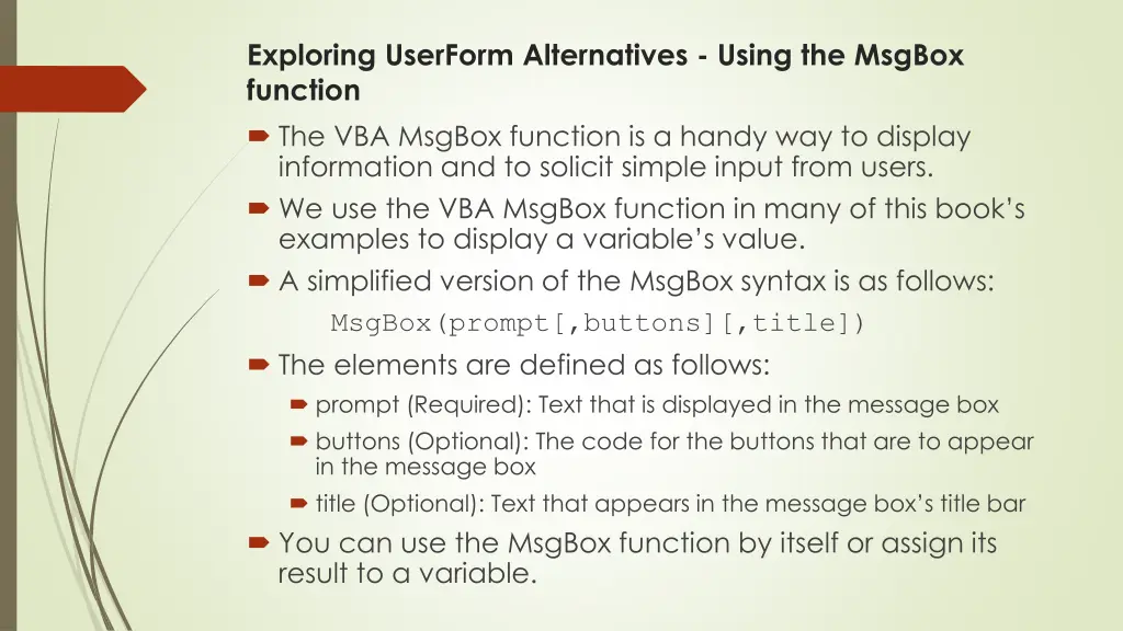 exploring userform alternatives using the msgbox