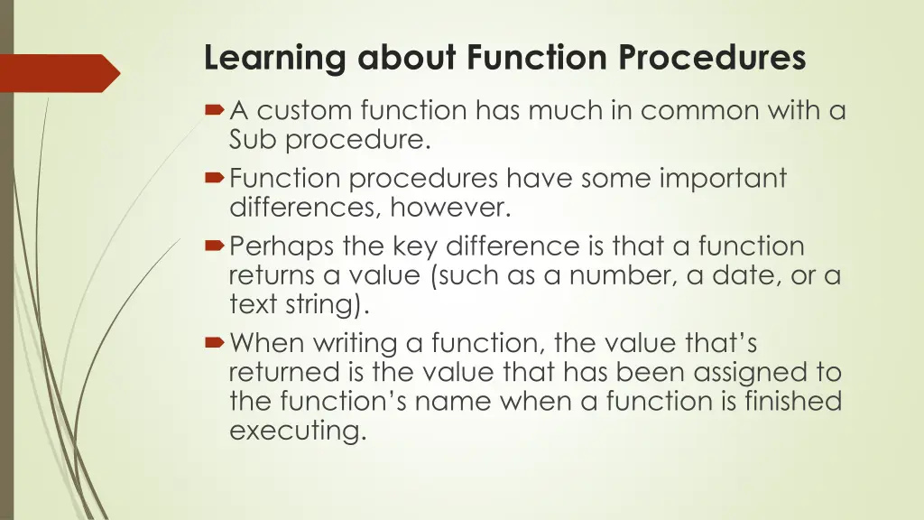learning about function procedures