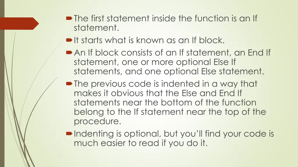 the first statement inside the function