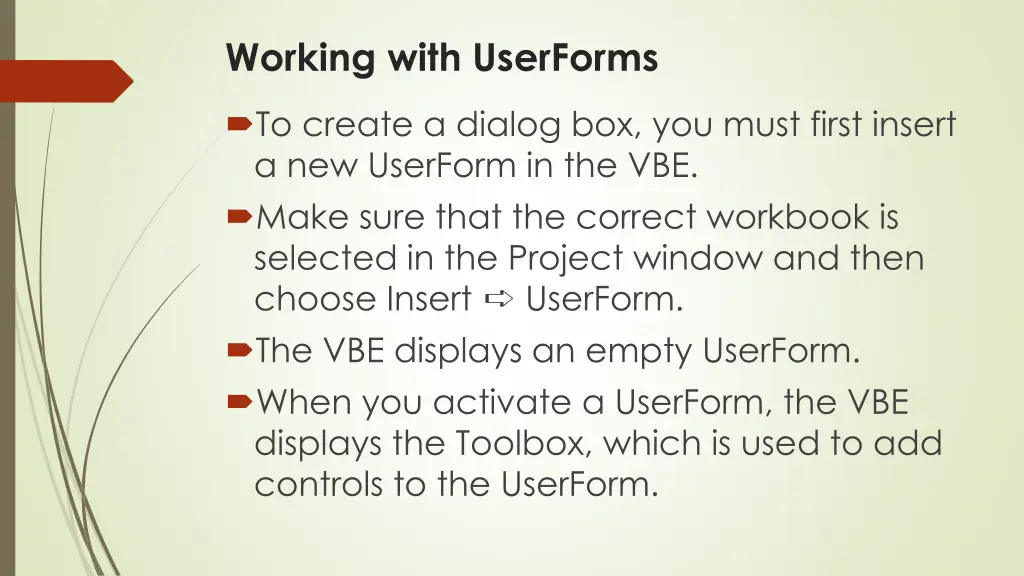 working with userforms