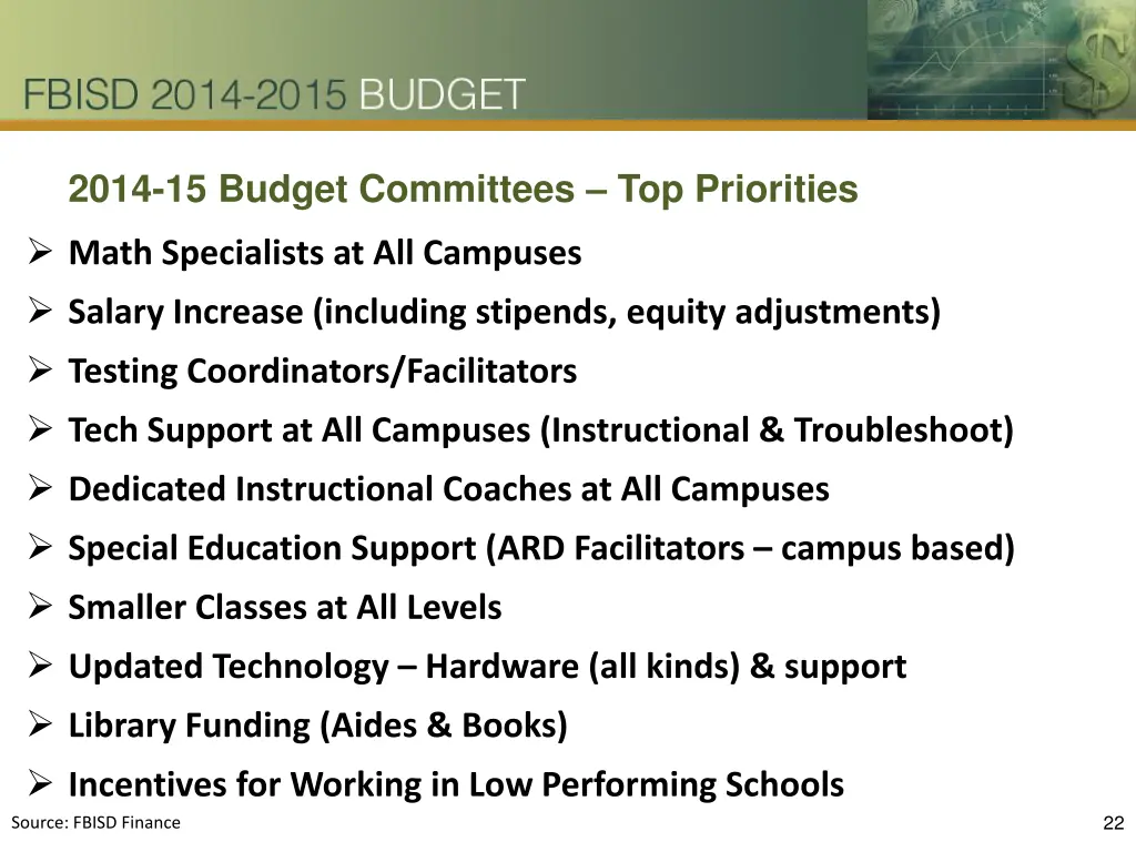 2014 15 budget committees top priorities