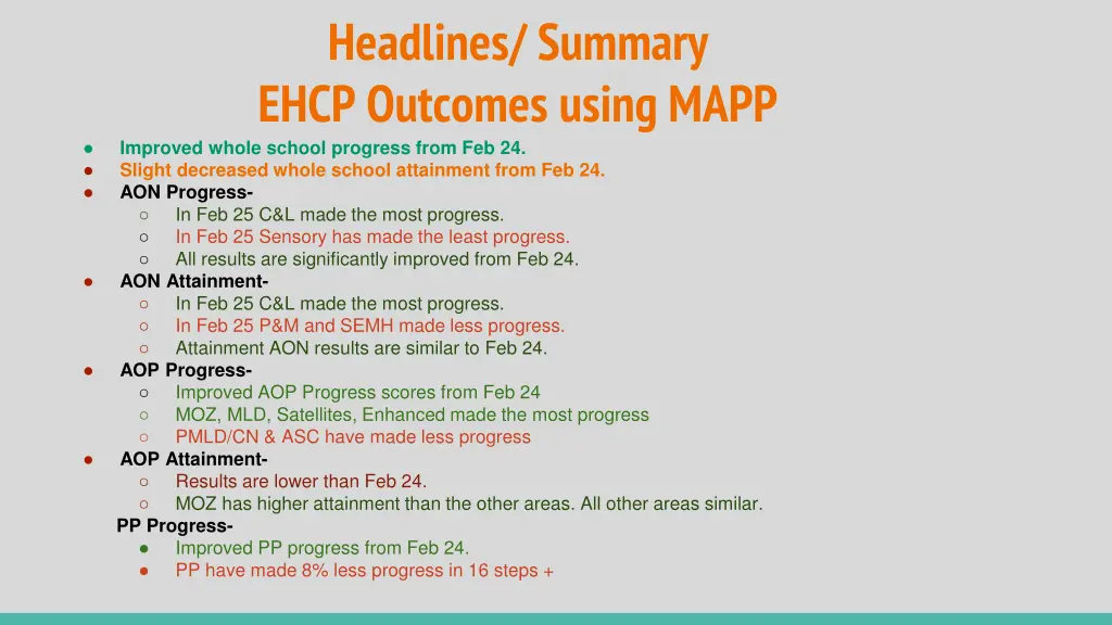 headlines summary ehcp outcomes using mapp
