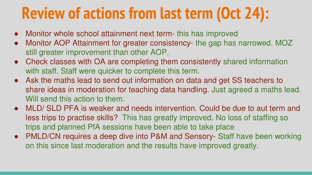 review of actions from last term oct 24