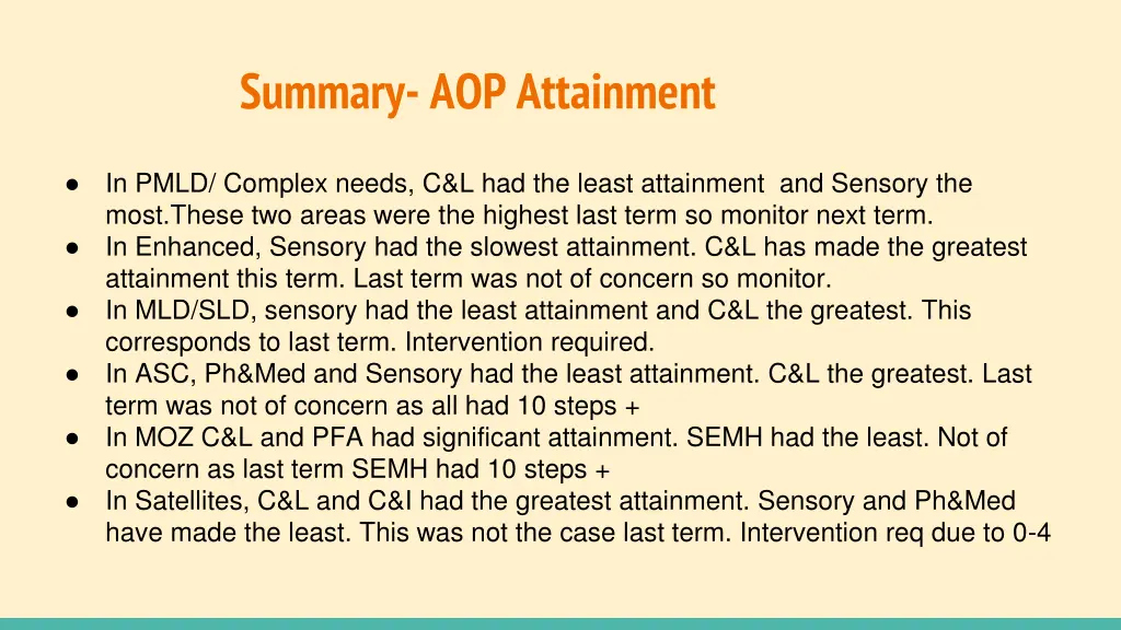 summary aop attainment