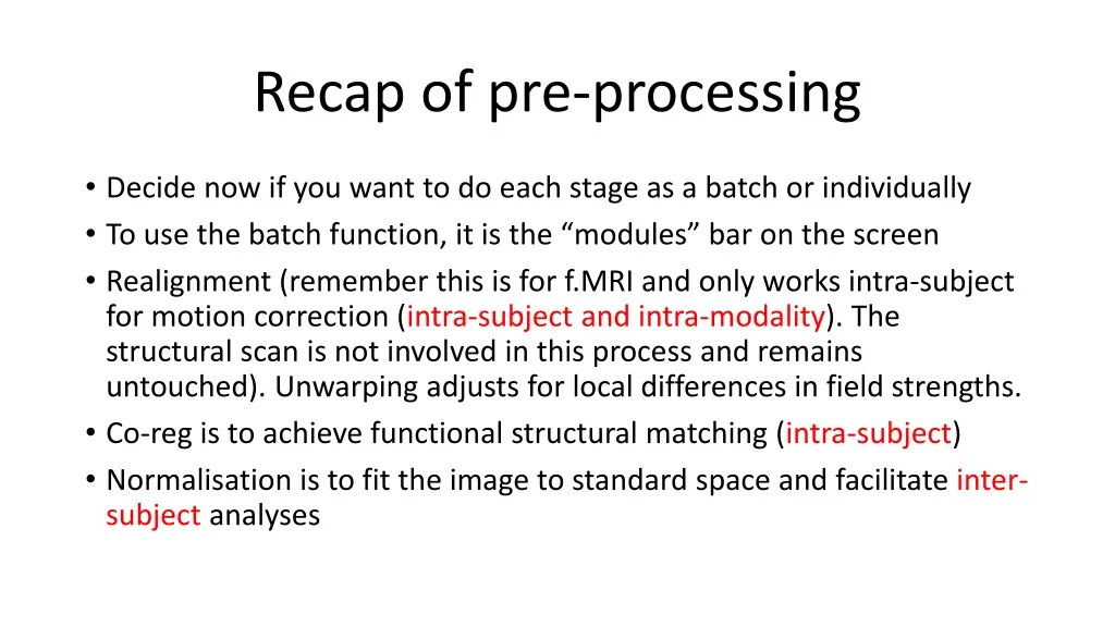 recap of pre processing