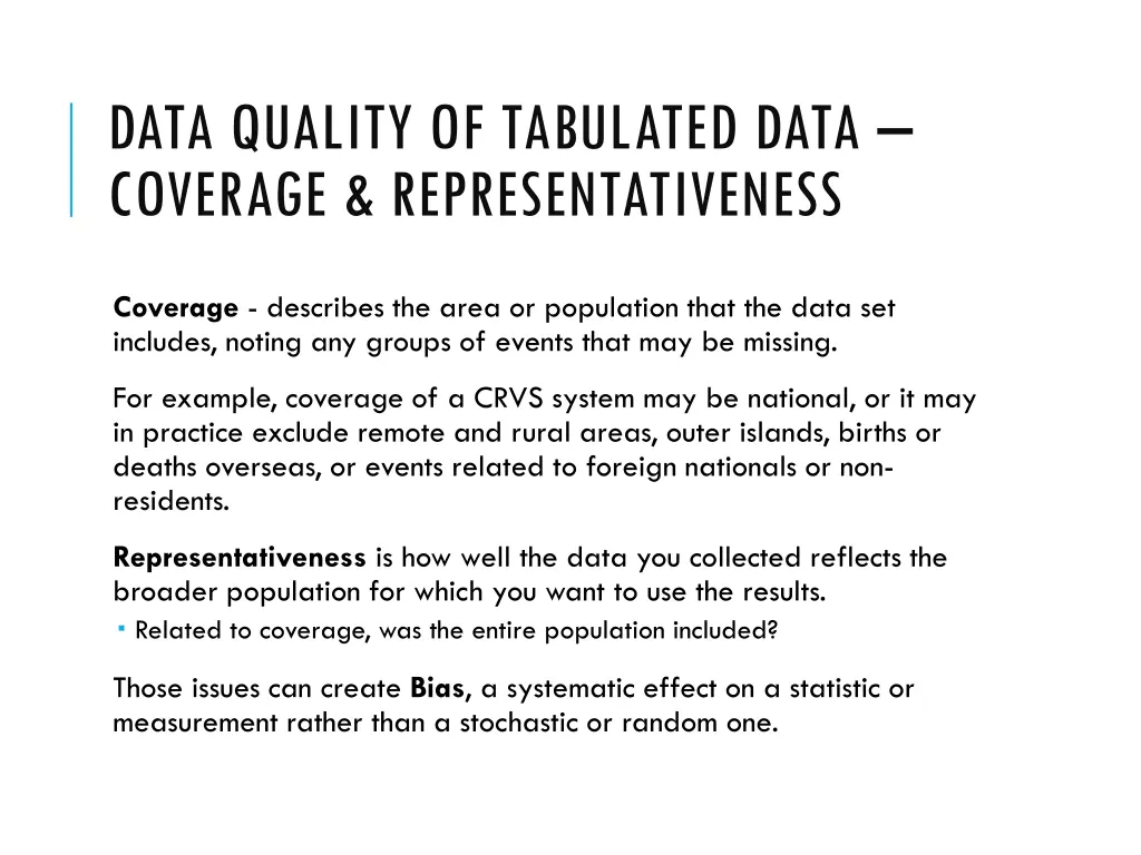 data quality of tabulated data coverage