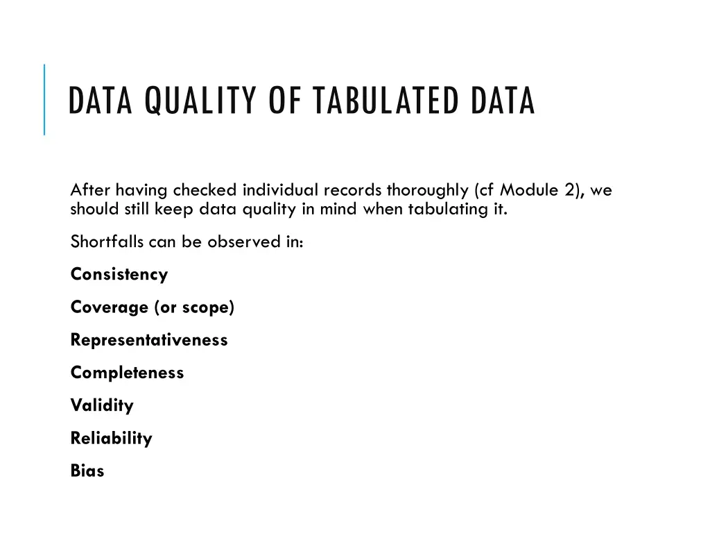 data quality of tabulated data