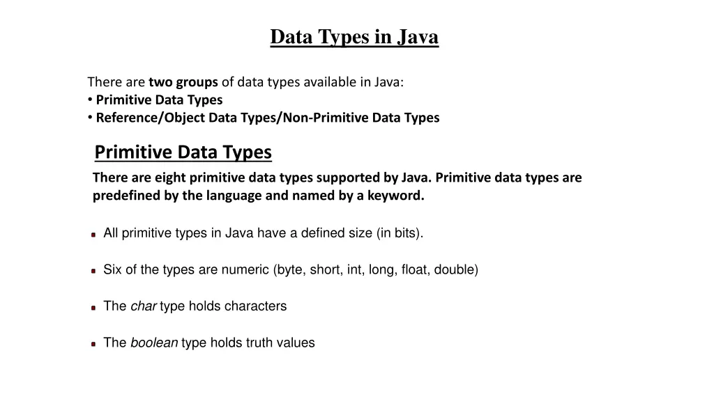 data types in java