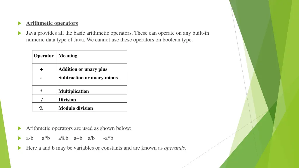 arithmetic operators