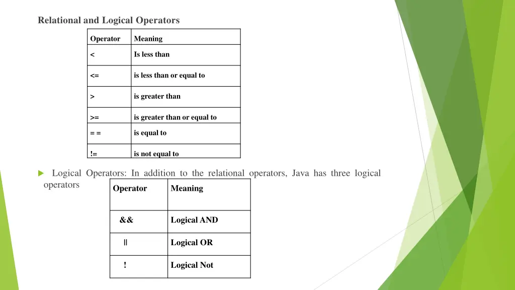 relational and logical operators