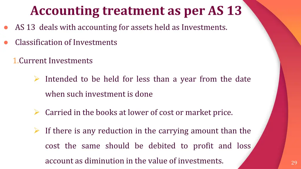 accounting treatment as per as 13 as 13 deals